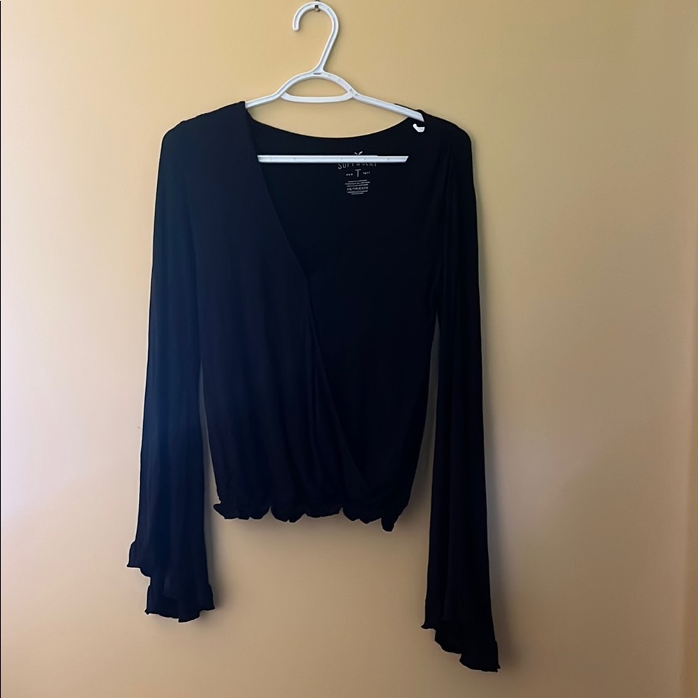 American Eagle Outfitters Blue Wrap Ruffled Blouse